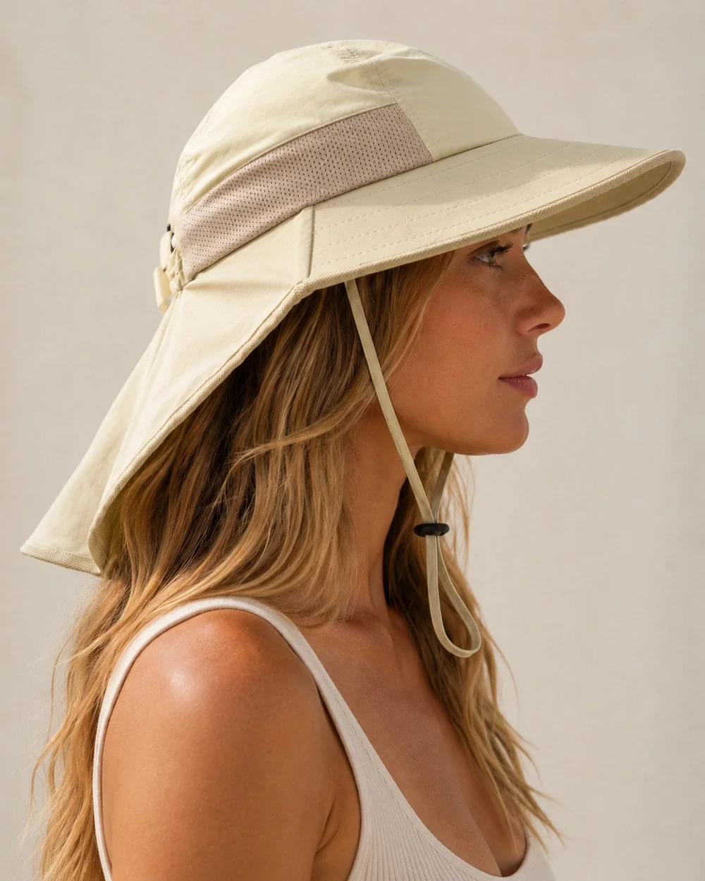 Sunhat Tan Wide Brim Sun Protection Safari Hat Neck flap UV Defense Vacation